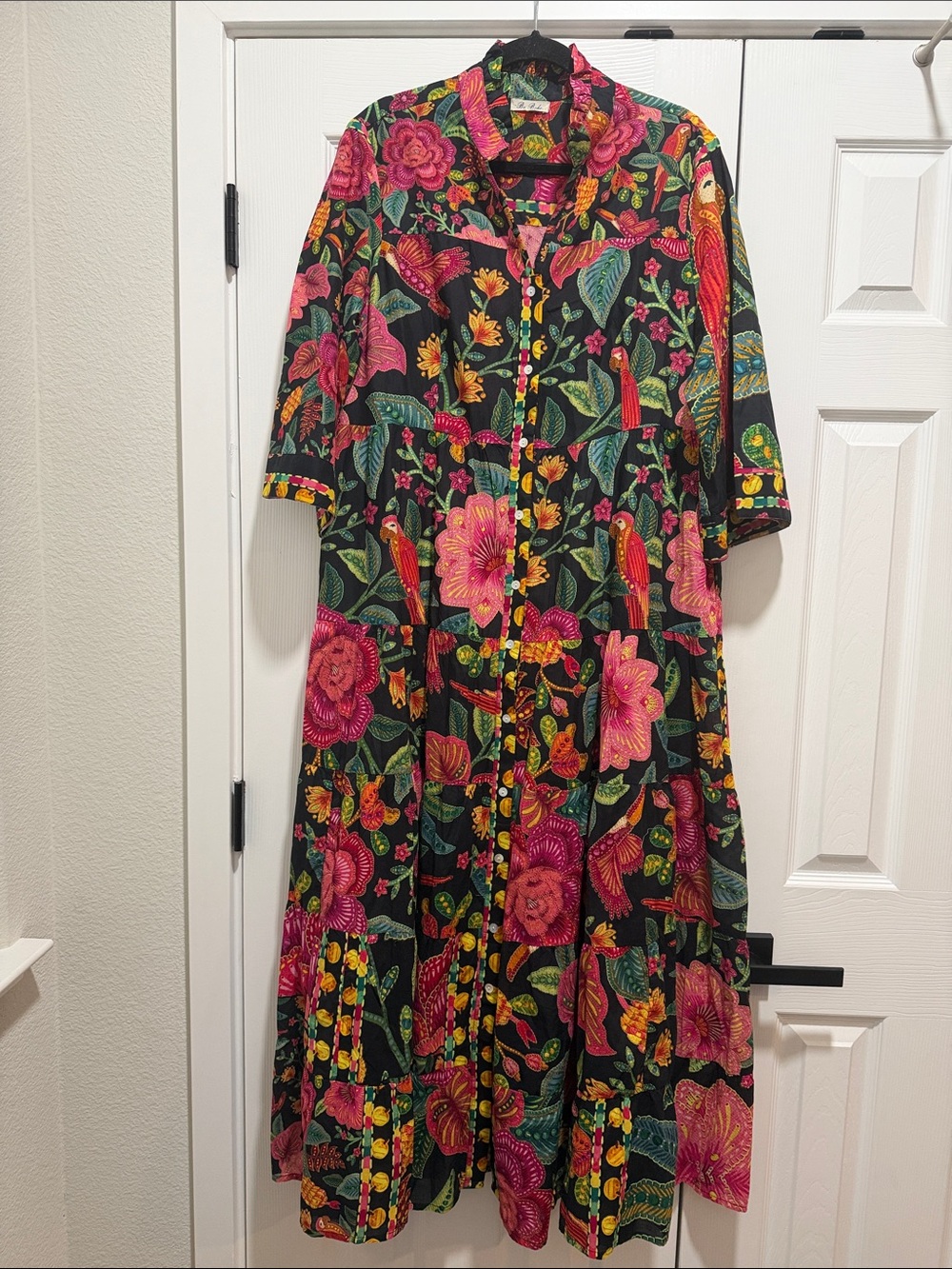 Be Boho Black Floral Button-Front Maxi Dress Large